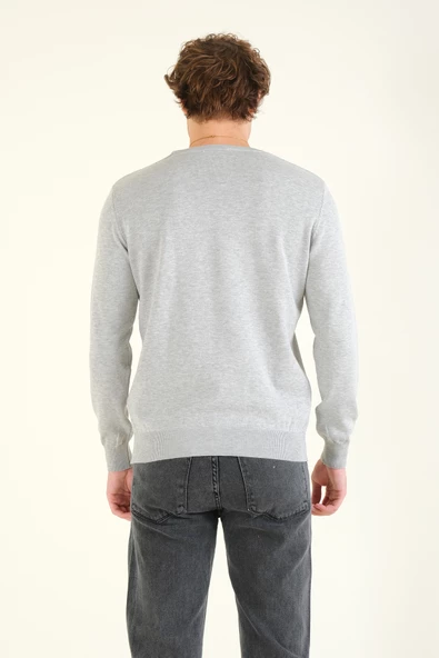 Erkek Desenli Sıfır Yaka Kazak Gri - 6