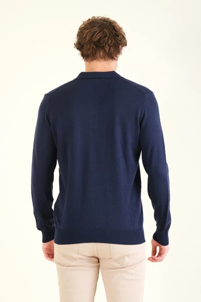 Erkek Desenli Polo Yaka Kazak Lacivert - 6