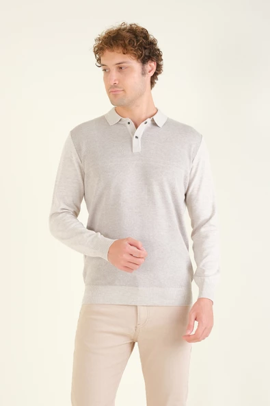 Erkek Desenli Polo Yaka Kazak Taş - 3