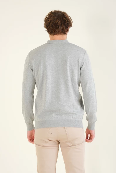 Erkek Desenli Polo Yaka Kazak Gri - 6