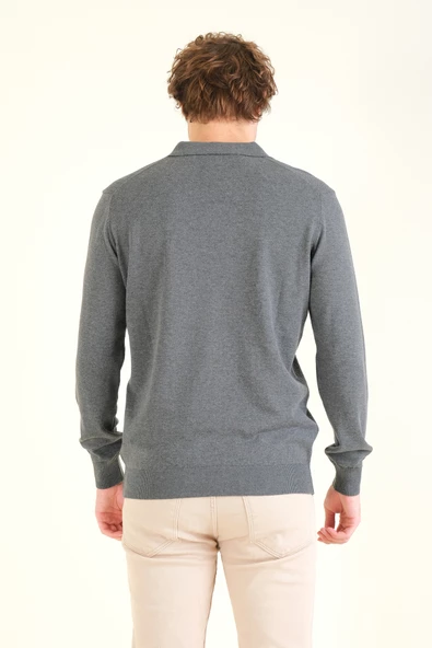 Erkek Desenli Polo Yaka Kazak Antrasit - 6