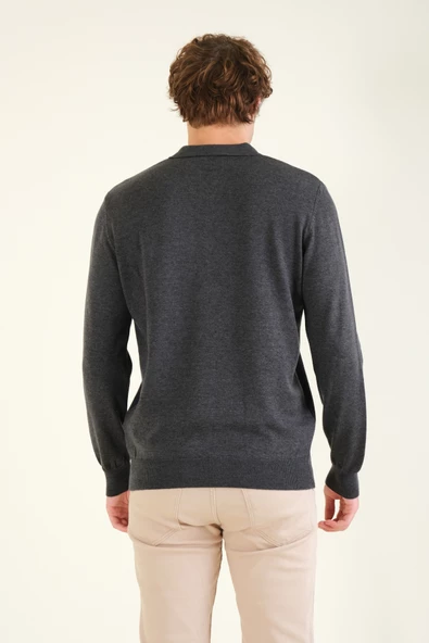 Erkek Desenli Polo Yaka Kazak Antrasit - 6