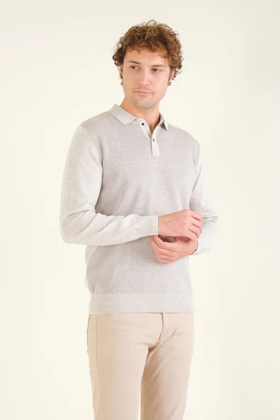 Erkek Desenli Polo Yaka Kazak Taş - 2