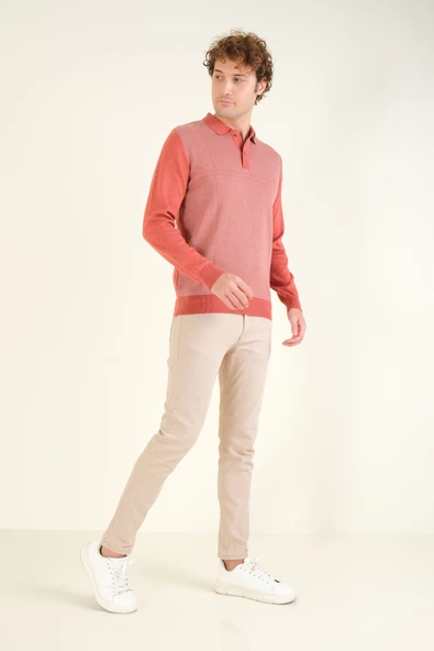 Erkek Desenli Polo Yaka Kazak Kiremit - 5