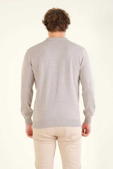 Erkek Desenli Polo Yaka Kazak Vizon - 6