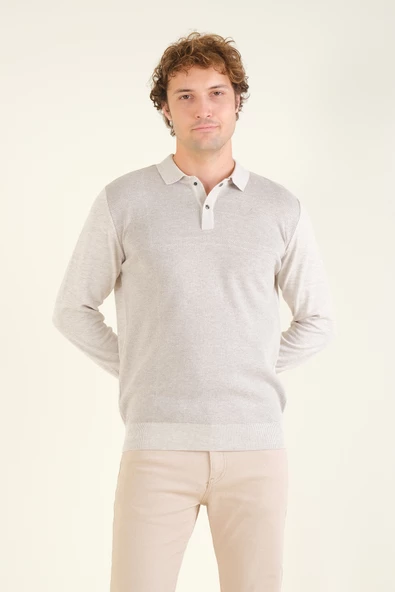 Erkek Desenli Polo Yaka Kazak Taş - 4