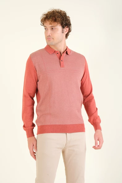 Erkek Desenli Polo Yaka Kazak Kiremit - 3