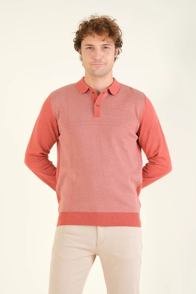 Erkek Desenli Polo Yaka Kazak Kiremit - 4