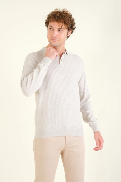 Erkek Desenli Polo Yaka Kazak Taş - 5