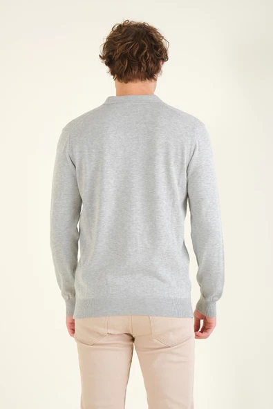 Erkek Desenli Polo Yaka Kazak Gri - 6