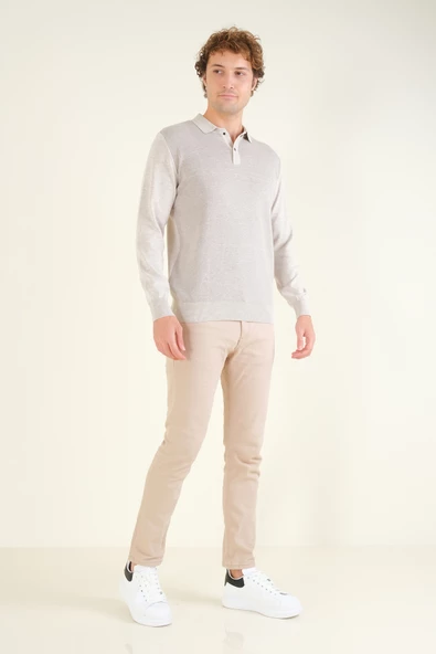 Erkek Desenli Polo Yaka Kazak Taş - 5