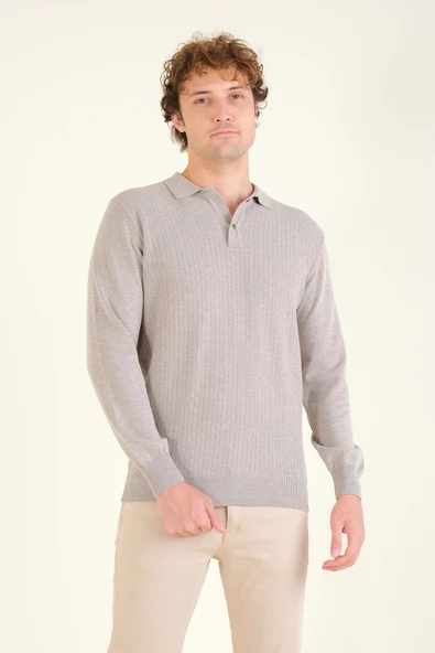 Erkek Desenli Polo Yaka Kazak Vizon - 4