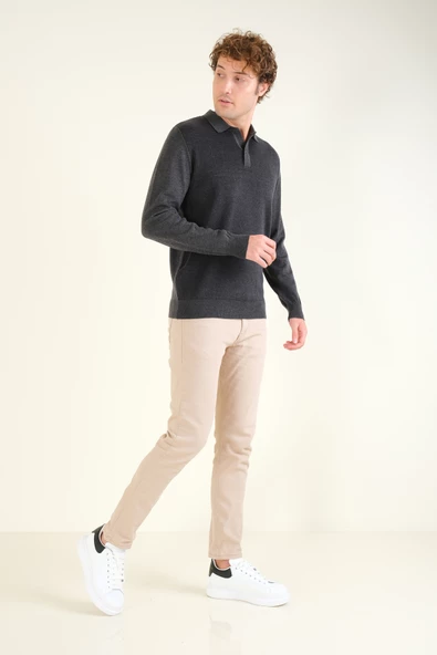 Erkek Desenli Polo Yaka Kazak Antrasit - 5