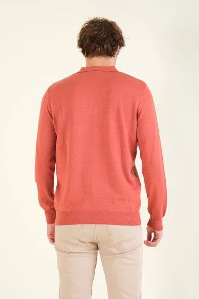 Erkek Desenli Polo Yaka Kazak Kiremit - 6