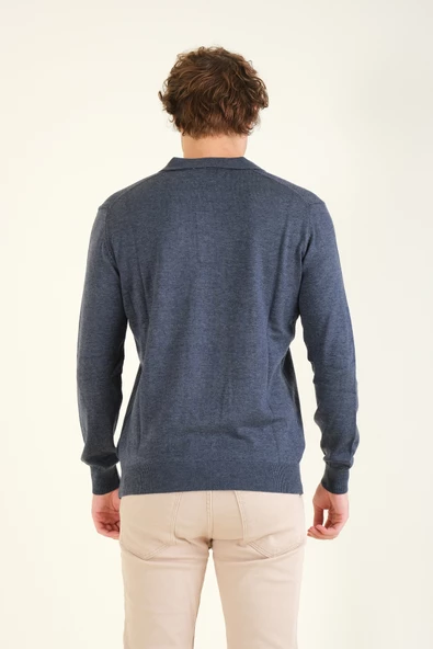 Erkek Desenli Polo Yaka Kazak İndigo - 6