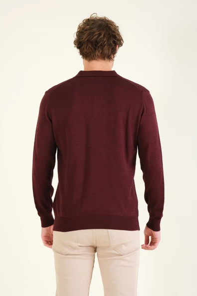 Erkek Desenli Polo Yaka Kazak Bordo - 6