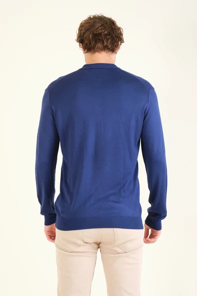 Erkek Yarım Fermuarlı Polo Yaka Kazak Lacivert - 6