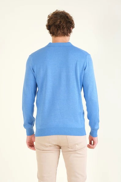 Erkek Desenli Polo Yaka Kazak Mavi - 6