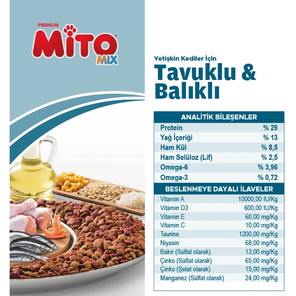 Mito Mix Adult Cat Tavuklu Ve Balıklı Renkli Taneli Yetişkin Kedi Maması 15 Kg - Resim 2