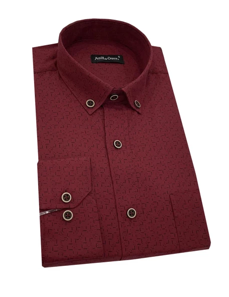 Atilla Özer Bordo Klasik Uzun Kol Erkek Gömlek-6858 - Resim 2