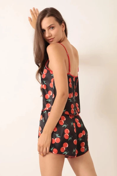 Saten İp Askılı Kiraz Desenli Şortlu Pijama Takımı Love Secret 4013 - 5