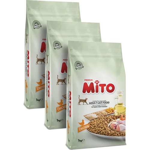 Mito Adult Cat Tavuklu Yetişkin Kedi Maması 1 Kg - 3 Adet