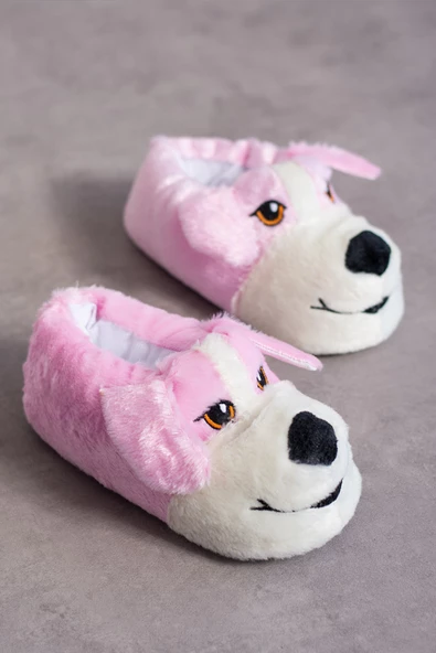 Albishoes Sevimli Köpek Hayvan Figürlü Peluş Yumuşak Taban Ev Botu Kışlık Hayvanlı Ev Panduf (30-40) - 3