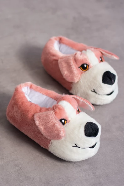 Albishoes Sevimli Köpek Hayvan Figürlü Peluş Yumuşak Taban Ev Botu Kışlık Hayvanlı Ev Panduf (30-40) - 4