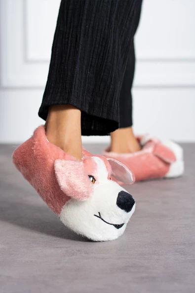 Albishoes Sevimli Köpek Hayvan Figürlü Peluş Yumuşak Taban Ev Botu Kışlık Hayvanlı Ev Panduf (30-40)