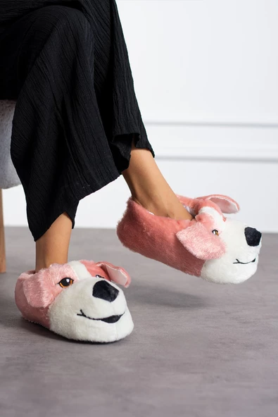Albishoes Sevimli Köpek Hayvan Figürlü Peluş Yumuşak Taban Ev Botu Kışlık Hayvanlı Ev Panduf (30-40) - 3