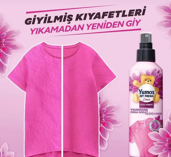 Yumoş Jet Fresh Giysi Spreyi Yıkamadan Ferah Koku ve Ütü Etkisi Orkide 200 ml - 3