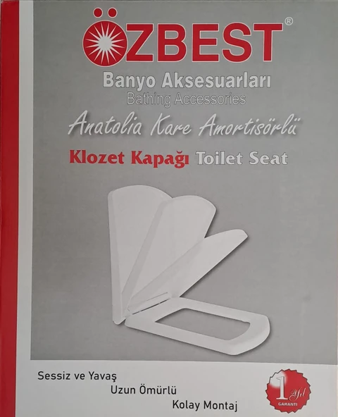 ÖZBEST KARE ANATOLİA (AMORTİSÖRLÜ) YAVAŞ KAPANAN KLOZET KAPAĞI  ÜSTTEN MONTAJLI