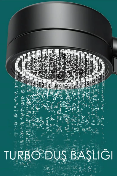 Mayaglory Turbo Fan 5 Fonksiyonlu Siyah Duş Başlığı El Duşu Handshower - 2