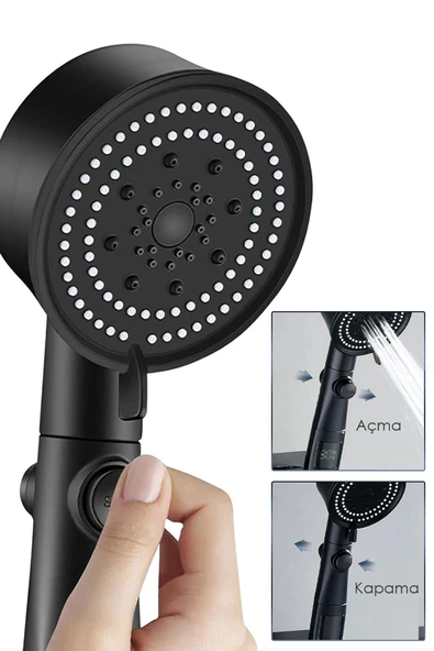 Mayaglory Turbo Fan 5 Fonksiyonlu Siyah Duş Başlığı El Duşu Handshower - 4