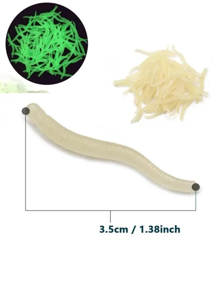 Eagenset Fosforlu Glow Gerçekçi Yapay Silikon Solucan Beyaz 25 Adet 3,5 cm - 5