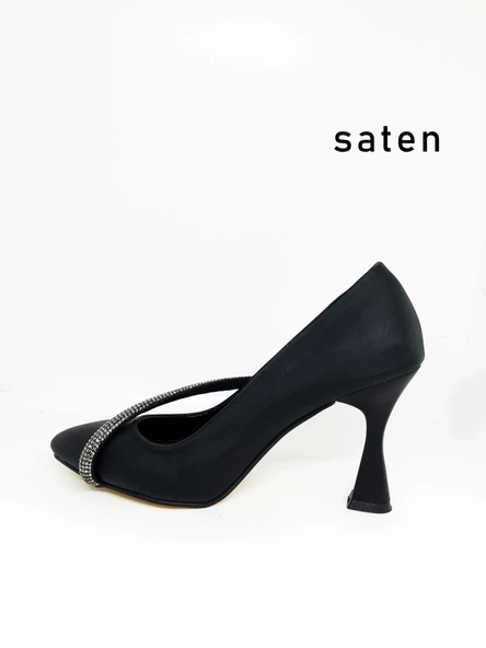 Kare Topuk Stiletto Taşlı Özel Nut Saten - 4