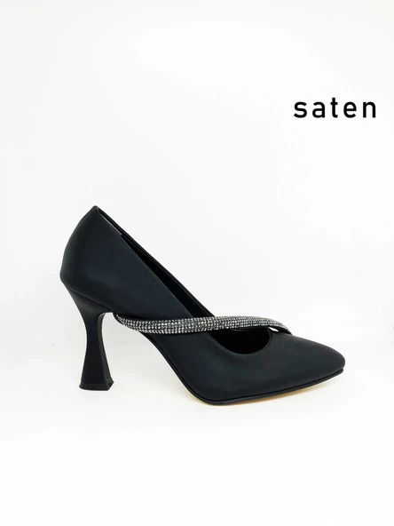 Kare Topuk Stiletto Taşlı Özel Nut Saten - 9