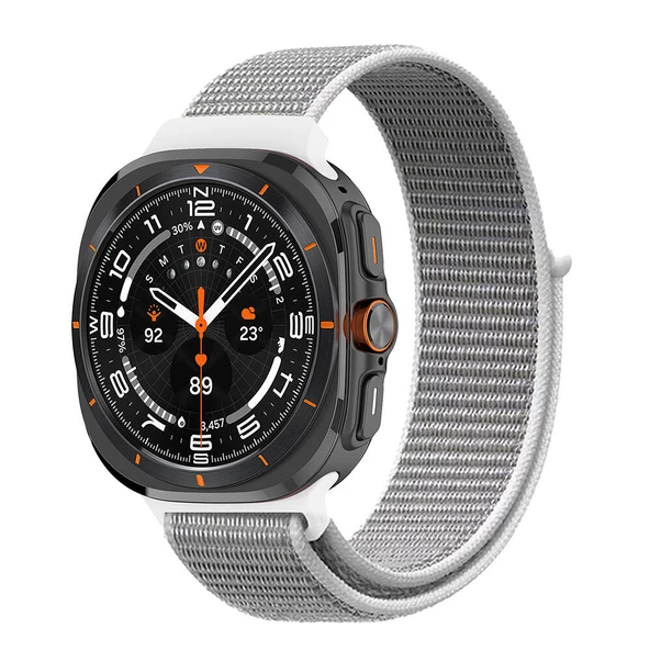 KNY Samsung Galaxy Watch Ultra 47 MM için Hasır Desenli Kumaş Naylon Kayış-Kordon KRD-03 Gri