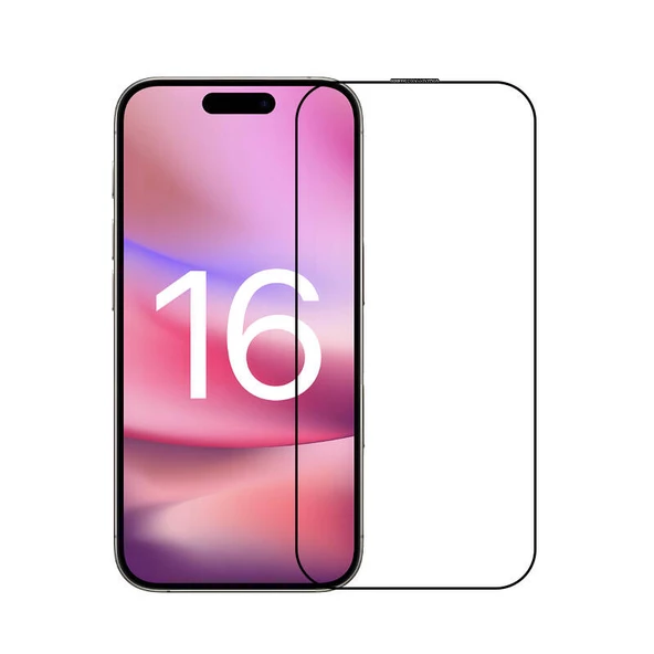 KNY Apple İphone 16 Pro Max için Ekranı Tam Kaplayan 5D Sert Cam Ekran Koruyucu Siyah