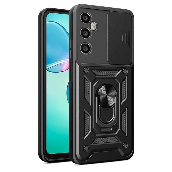 KNY Realme C65 4G Kılıf Ultra Korumalı Yüzüklü Manyetik Kamera Korumalı Sürgülü Vega Kapak Siyah