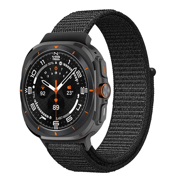 KNY Samsung Galaxy Watch Ultra 47 MM için Hasır Desenli Kumaş Naylon Kayış-Kordon KRD-03 Siyah