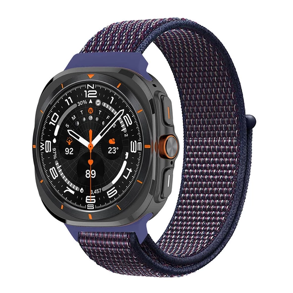 KNY Samsung Galaxy Watch Ultra 47 MM için Hasır Desenli Kumaş Naylon Kayış-Kordon KRD-03 Koyu Lacivert