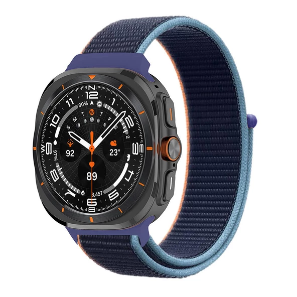 KNY Samsung Galaxy Watch Ultra 47 MM için Hasır Desenli Kumaş Naylon Kayış-Kordon KRD-03 Lacivert