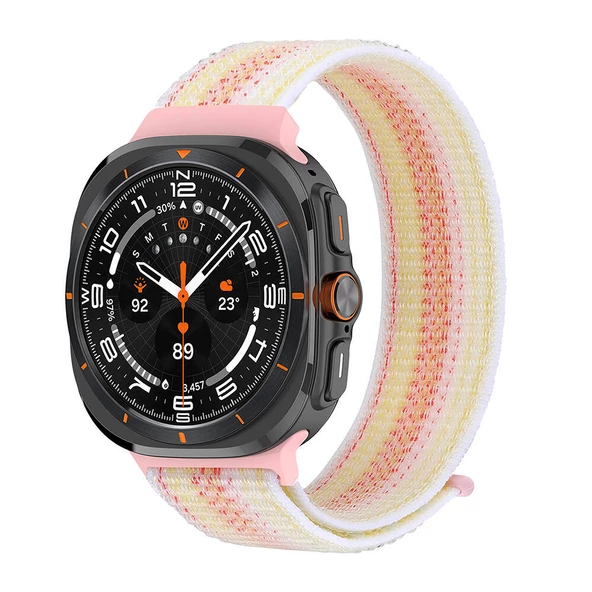 KNY Samsung Galaxy Watch Ultra 47 MM için Hasır Desenli Kumaş Naylon Kayış-Kordon KRD-03 Beyaz