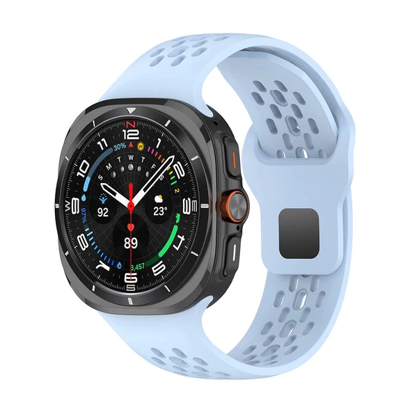 KNY Samsung Galaxy Watch Ultra 47 MM için Delikli Ayarlanabilir Klasik Model Silikon Kayış-Kordon KRD-119 Mavi