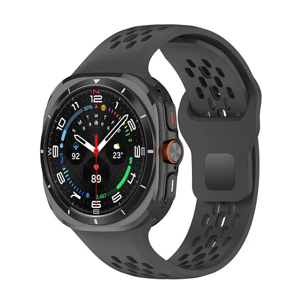 KNY Samsung Galaxy Watch Ultra 47 MM için Delikli Ayarlanabilir Klasik Model Silikon Kayış-Kordon KRD-119 Siyah