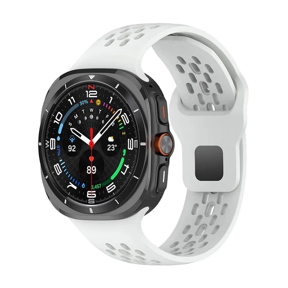 KNY Samsung Galaxy Watch Ultra 47 MM için Delikli Ayarlanabilir Klasik Model Silikon Kayış-Kordon KRD-119 Beyaz