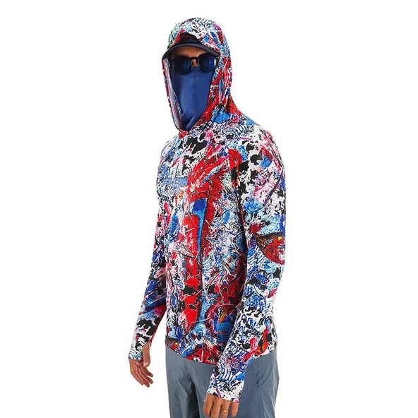 Fujin Pro Angler S24 Buff&Hoodie Makai Blue Red Sweatshirt  Large