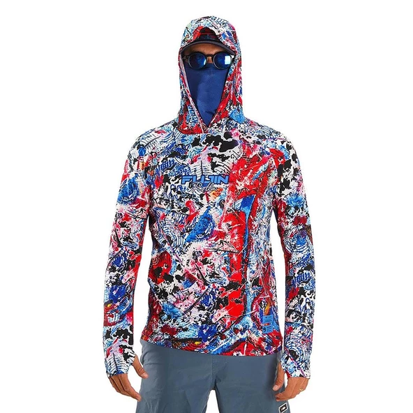 Fujin Pro Angler S24 Buff&Hoodie Makai Blue Red Sweatshirt  XX Large - 2