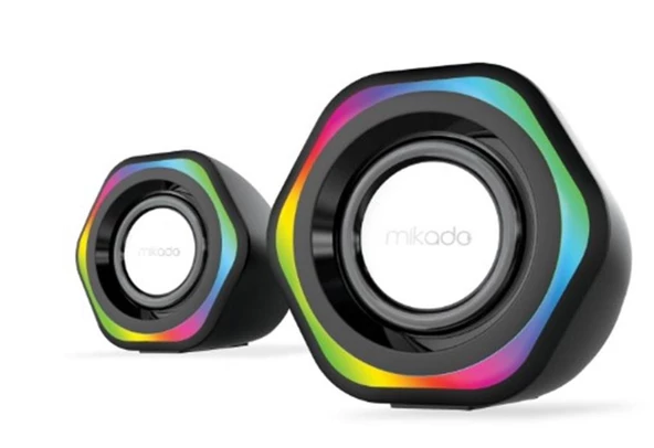 Mikado MD-176 2.0 3W-2 Siyah RGB Aydınlatmalı USB + 3.5mm USB 5V Speaker Hoparlör